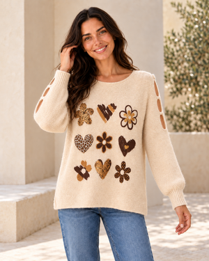 JERSEY LOVE FLOWERS-BEIGE