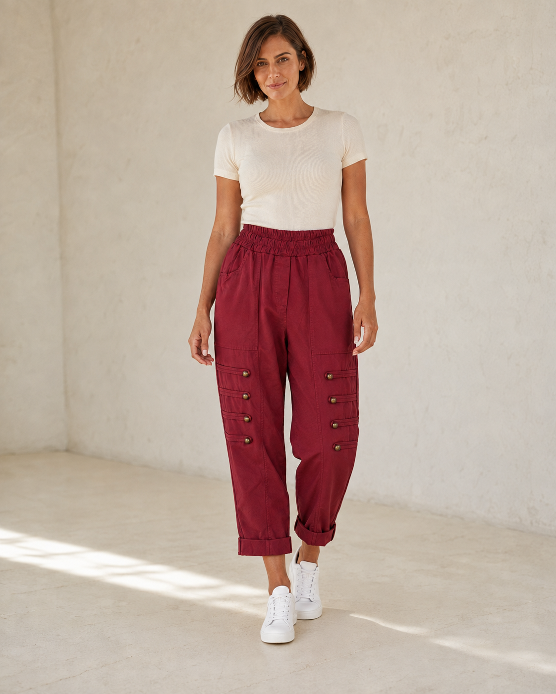 PANTALÓN BOTONES B-VINO