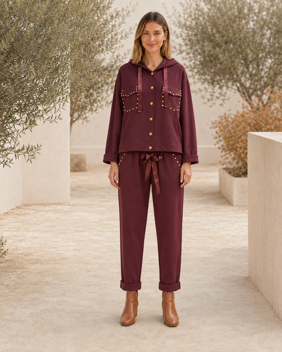 CHAQUETA TACHUELAS-BERENJENA