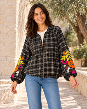 CHAQUETA FLOWERS CUADROS BG-NEGRO