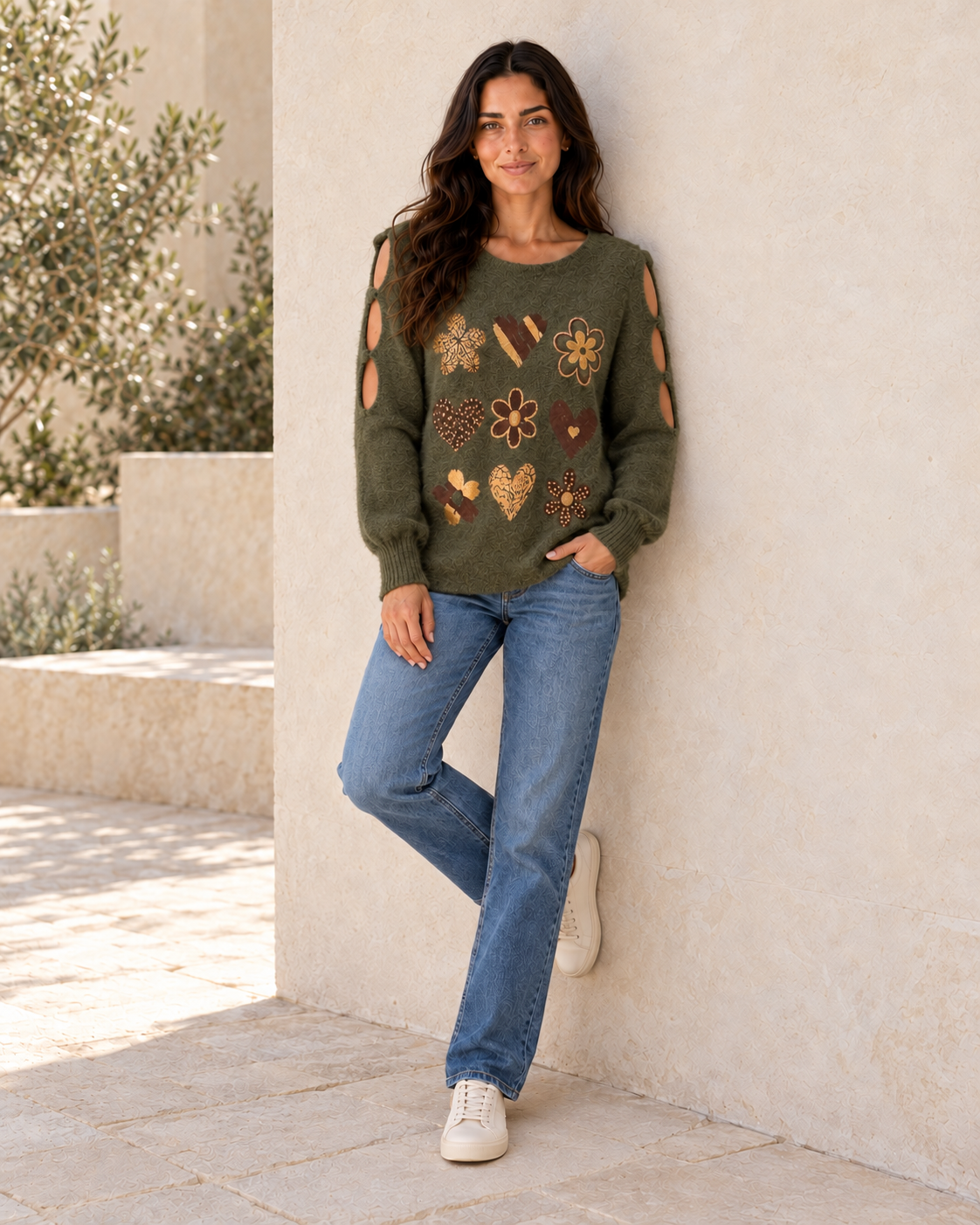 JERSEY LOVE FLOWERS-KHAKI