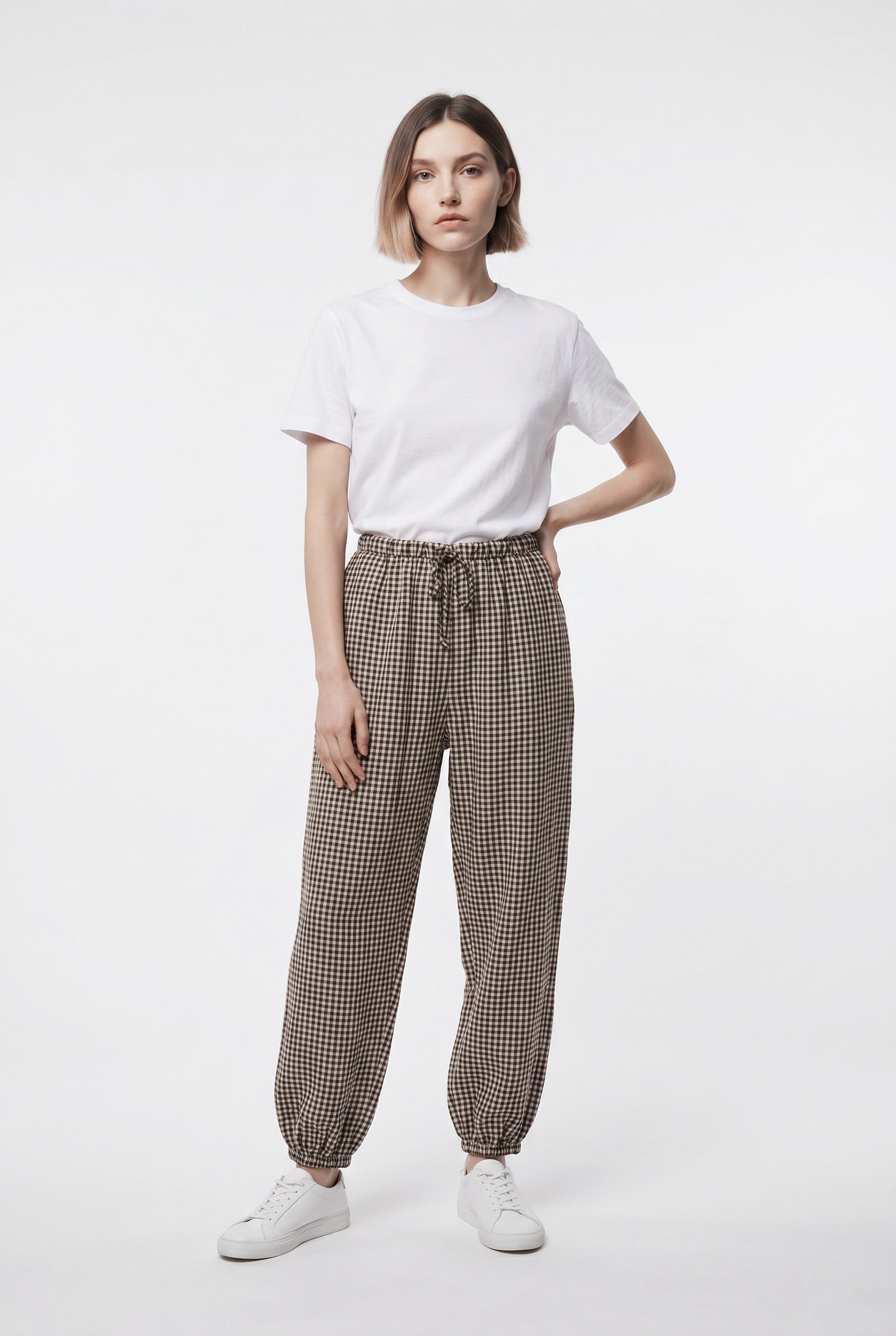 PANTALÓN CUADRO VICHY BOMBACHO-MARRÓN