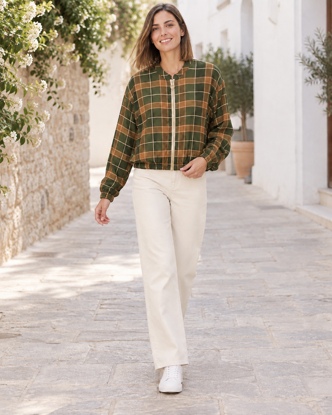BOMBER CUADROS-KHAKI