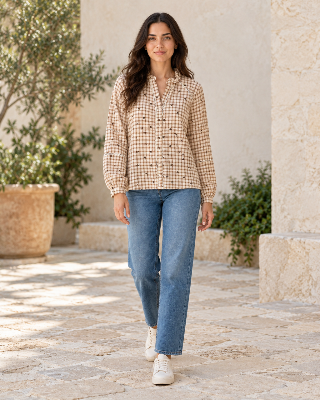 CAMISA CUADROS LOVE-BEIGE