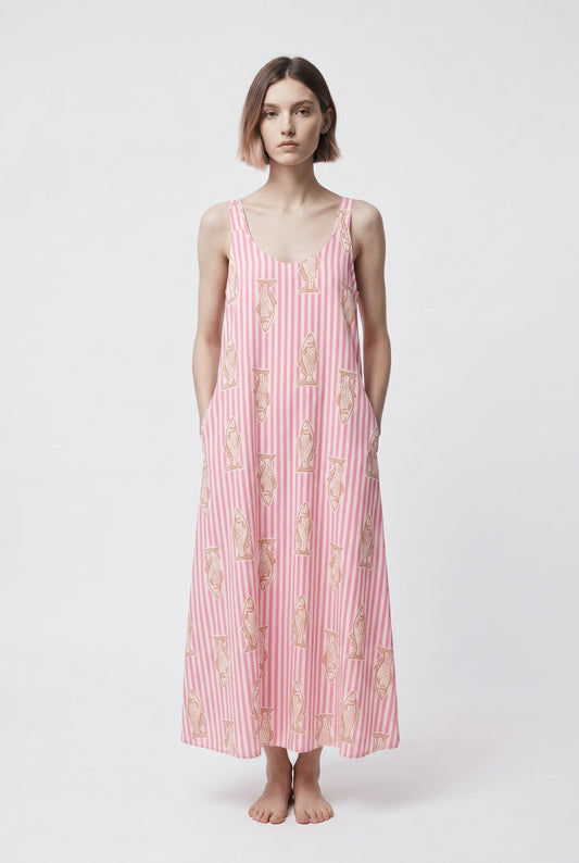 VESTIDO FISH RAYAS-ROSA
