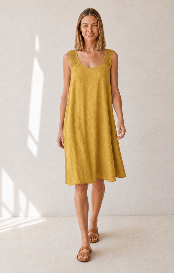 VESTIDO LISO EG-MOSTAZA
