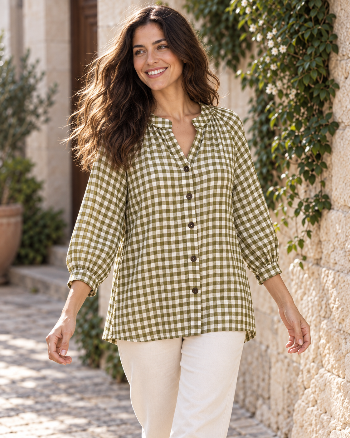 BLUSA CUADRO VICHY-VERDE