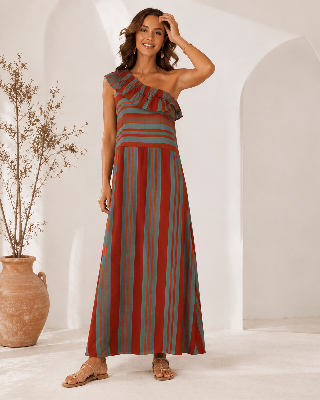 VESTIDO RAYAS- TEJA