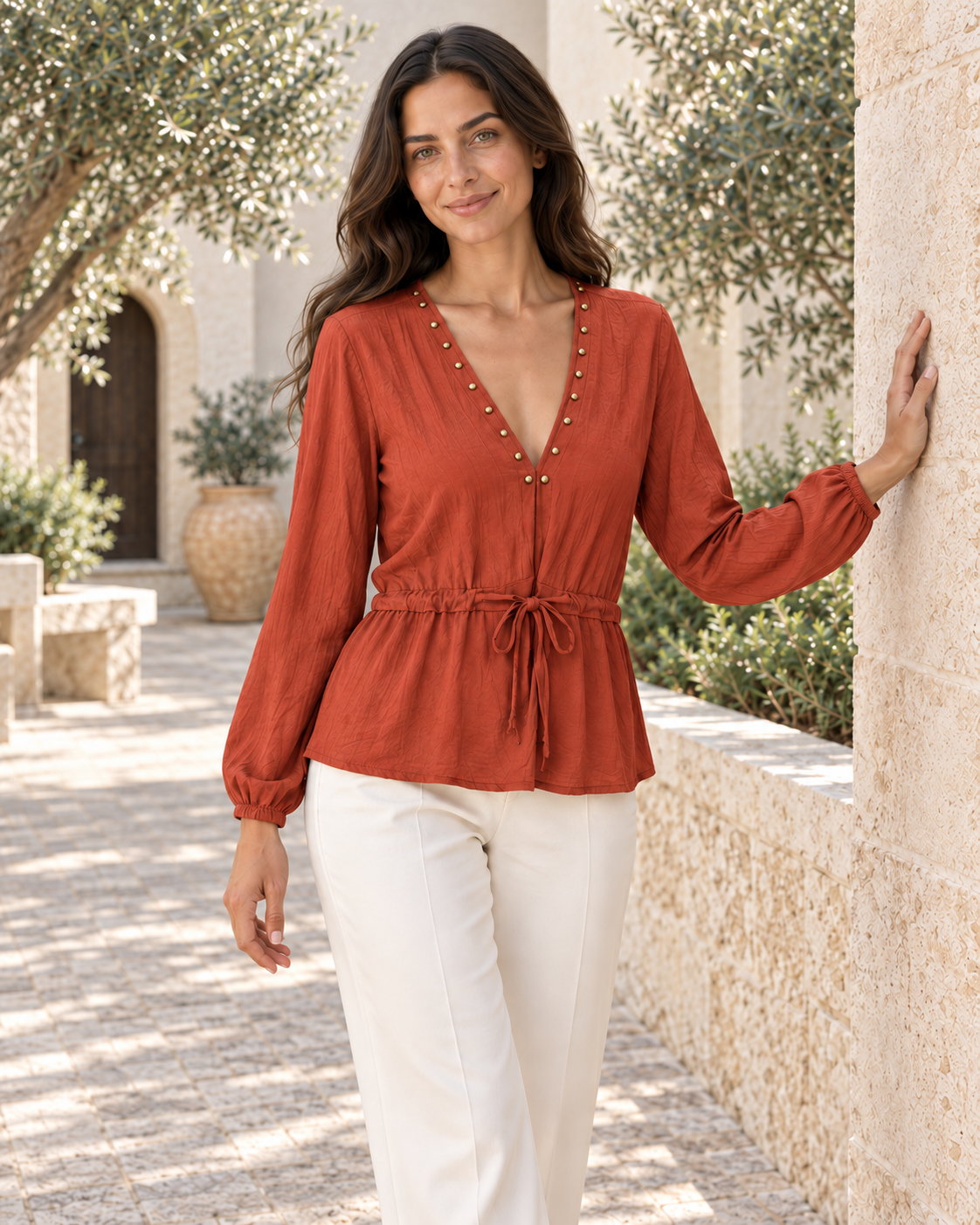 BLUSA TACHUELAS-TEJA
