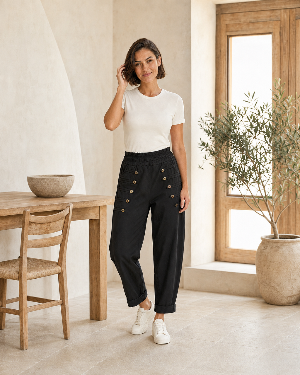 PANTALÓN BOTONES A- NEGRO
