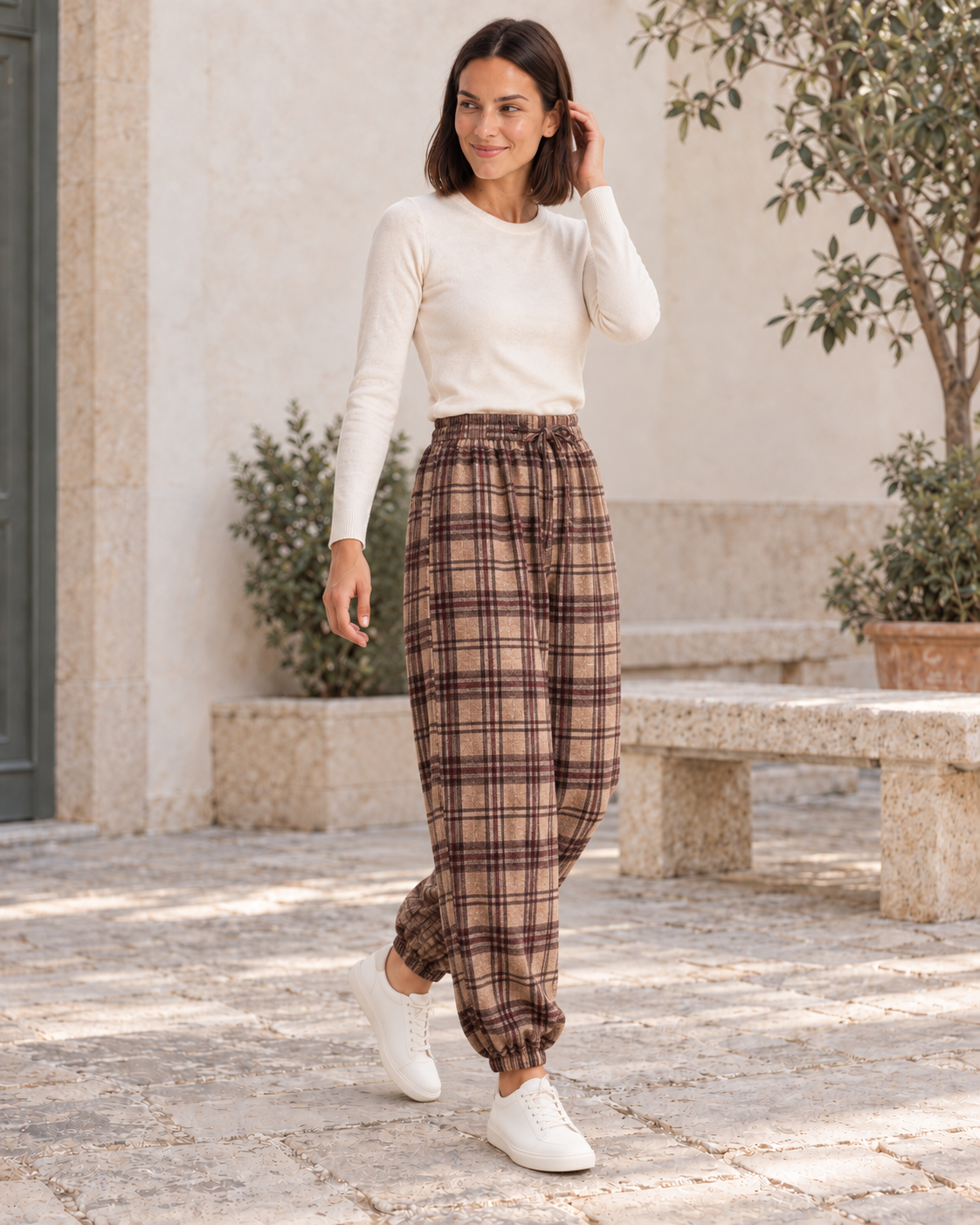 PANTALÓN CUADROS PUÑO-BEIGE