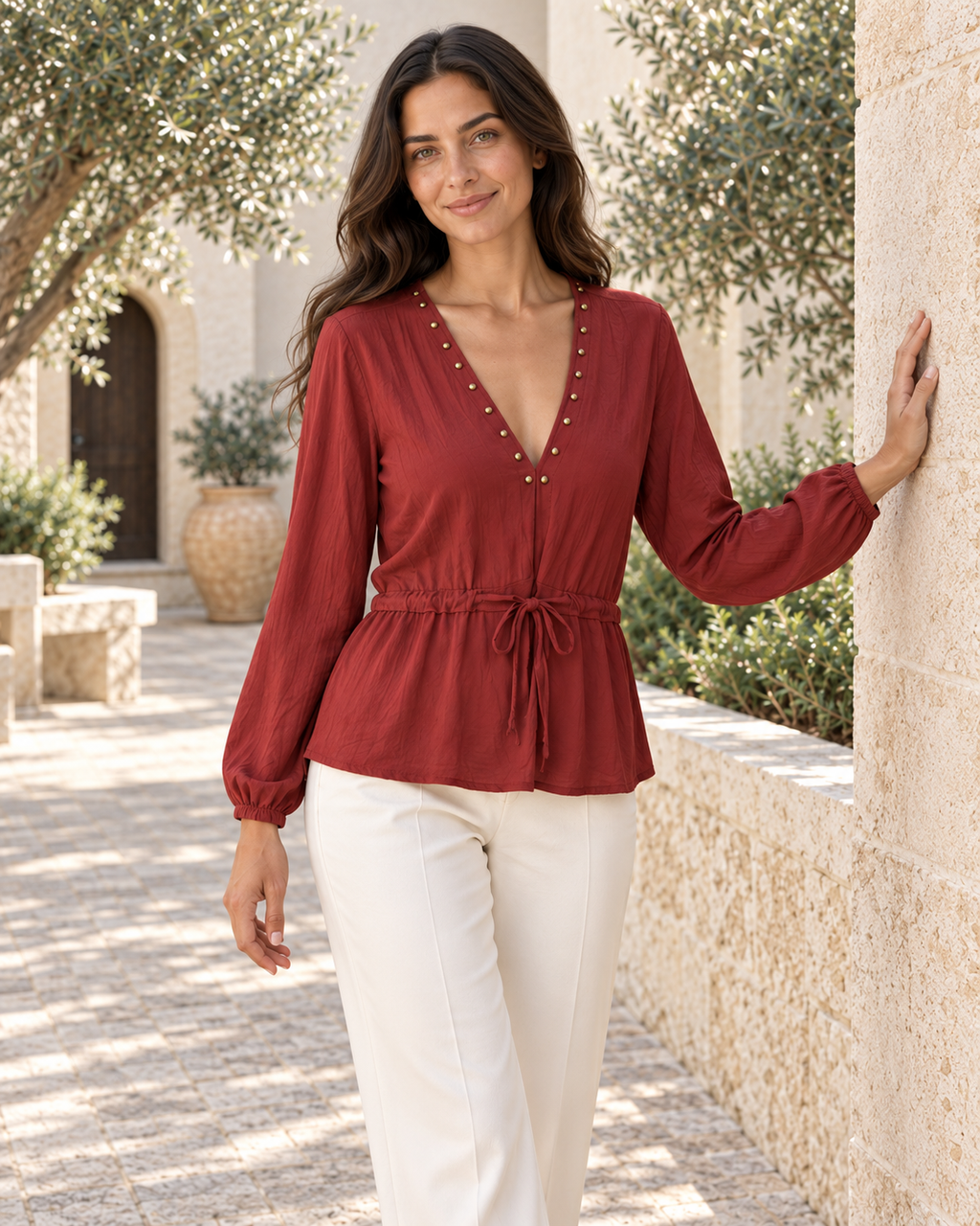 BLUSA TACHUELAS-GRANATE