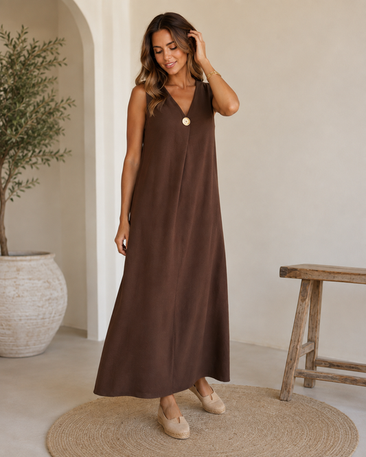 VESTIDO BOTÓN-MARRÓN