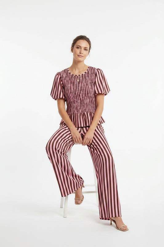 CONJUNTO RAYAS NIDO DE ABEJA-ROSA
