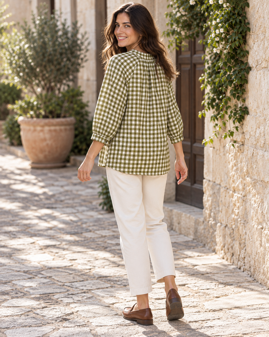 BLUSA CUADRO VICHY-VERDE