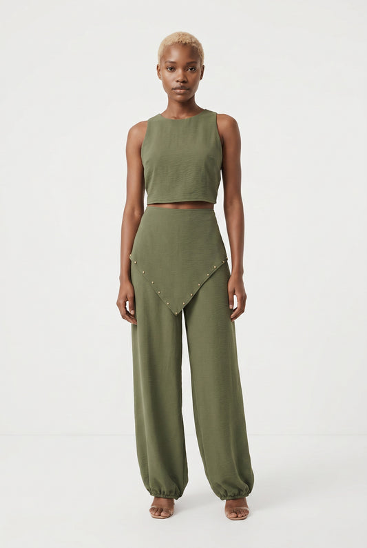 PANTALÓN PAR TACHUELAS- KHAKI
