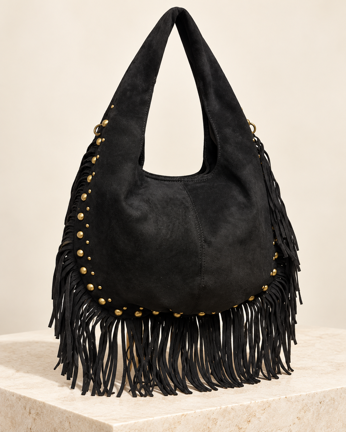 BOLSO SERRAJE-FLECOS Y TACHUELAS/NEGRO