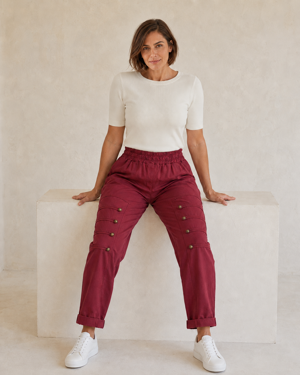 PANTALÓN BOTONES B-VINO