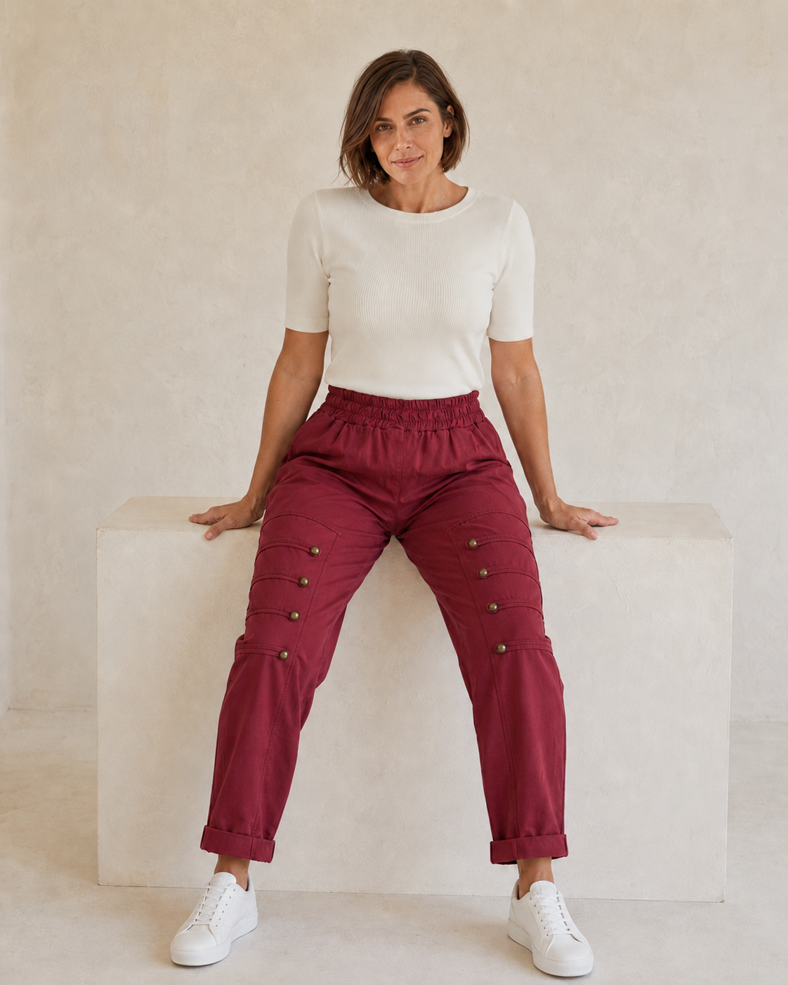 PANTALÓN BOTONES B-VINO