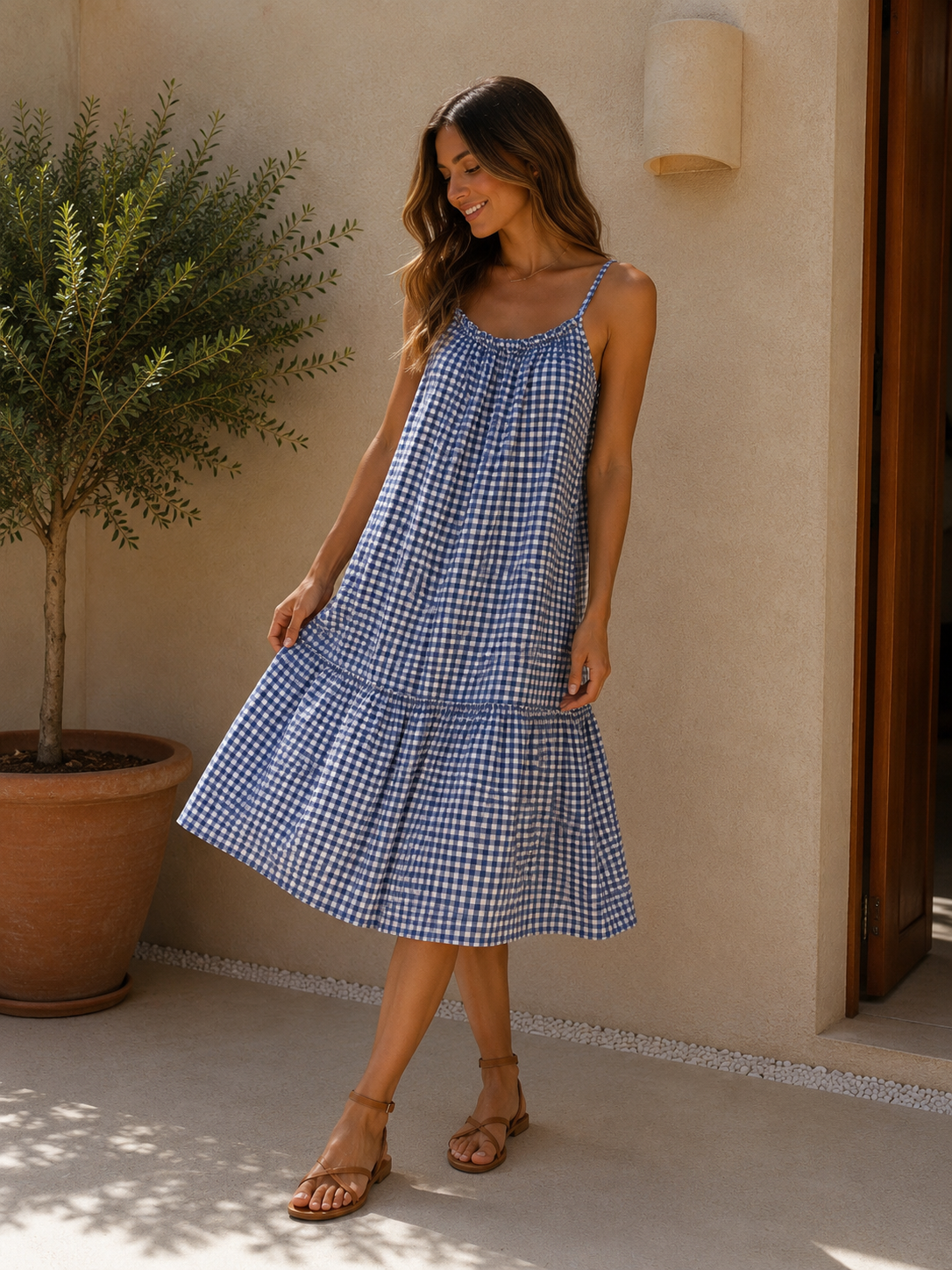 VESTIDO CUADRO VICHY- AZUL