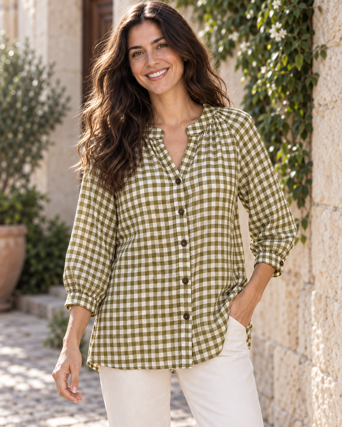 BLUSA CUADRO VICHY-VERDE
