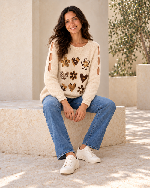 JERSEY LOVE FLOWERS-BEIGE