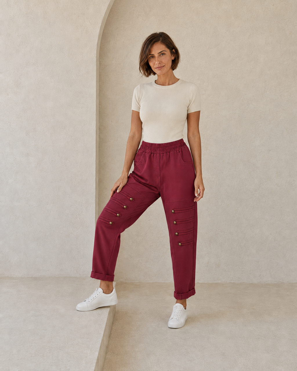 PANTALÓN BOTONES B-VINO