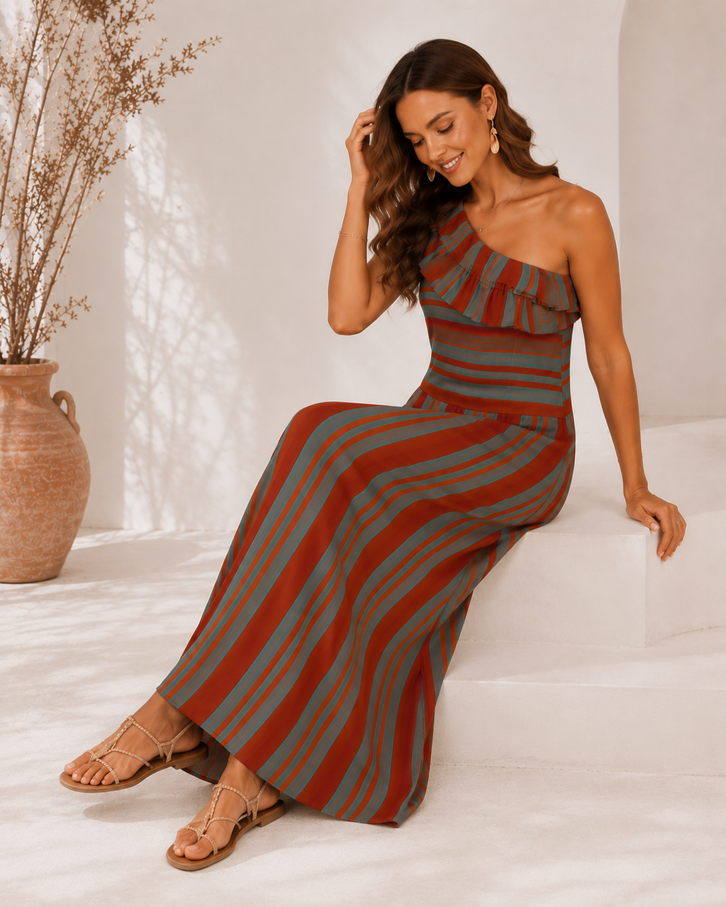 VESTIDO RAYAS- TEJA