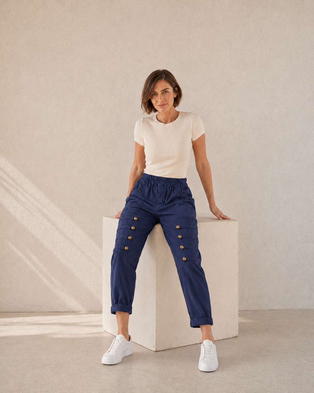 PANTALÓN BOTONES B-AZUL