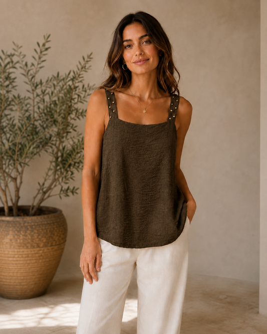 BLUSA TACHUELAS-MARRÓN