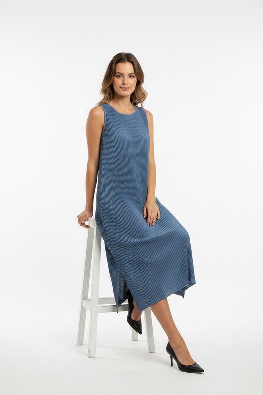 VESTIDO PLISADO-AZUL