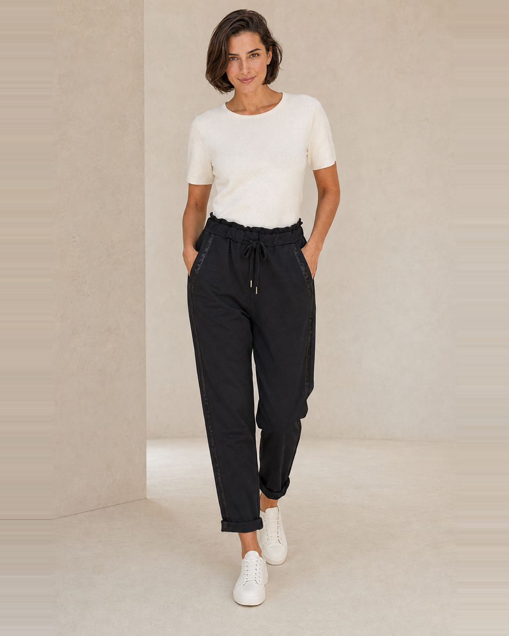 PANTALÓN ALGODÓN BANDA-NEGRO