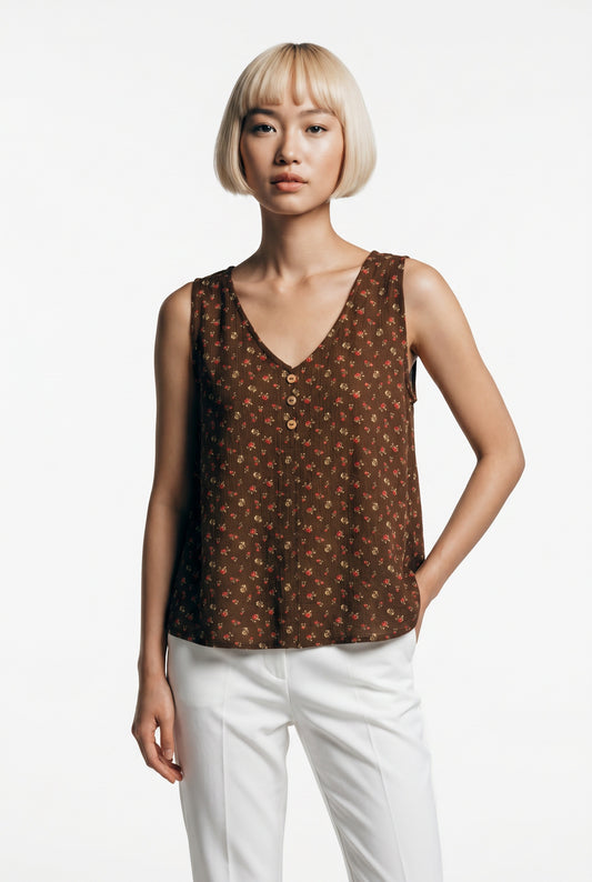 BLUSA FLORAL-MARRÓN