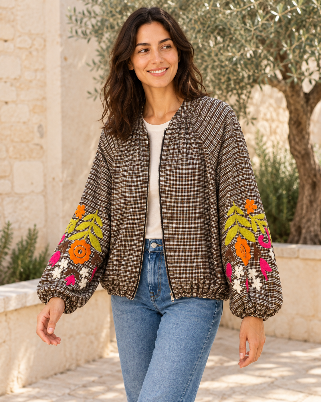 CHAQUETA FLOWERS CUADROS PQ-NEGRO
