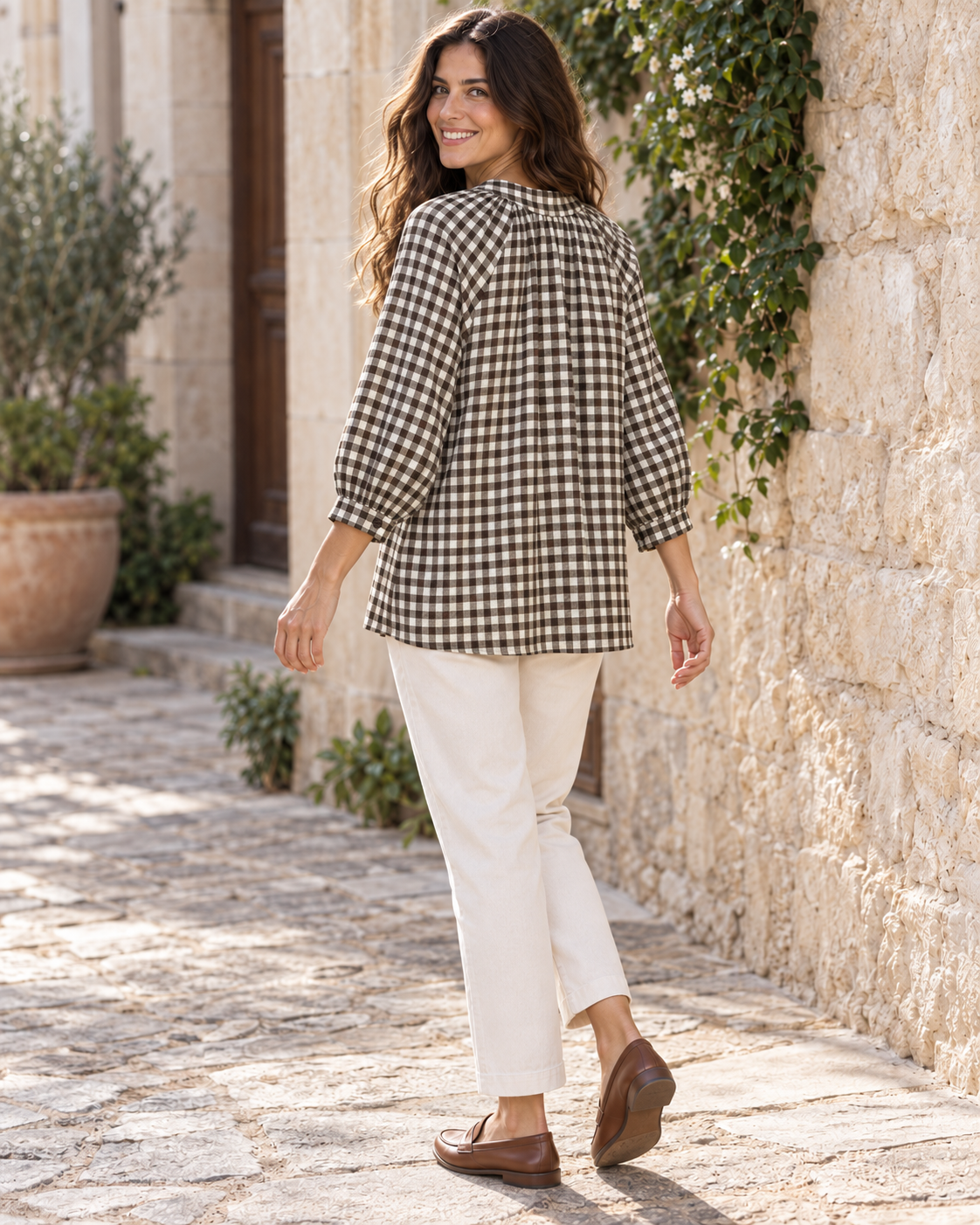 BLUSA CUADRO VICHY-MARRÓN