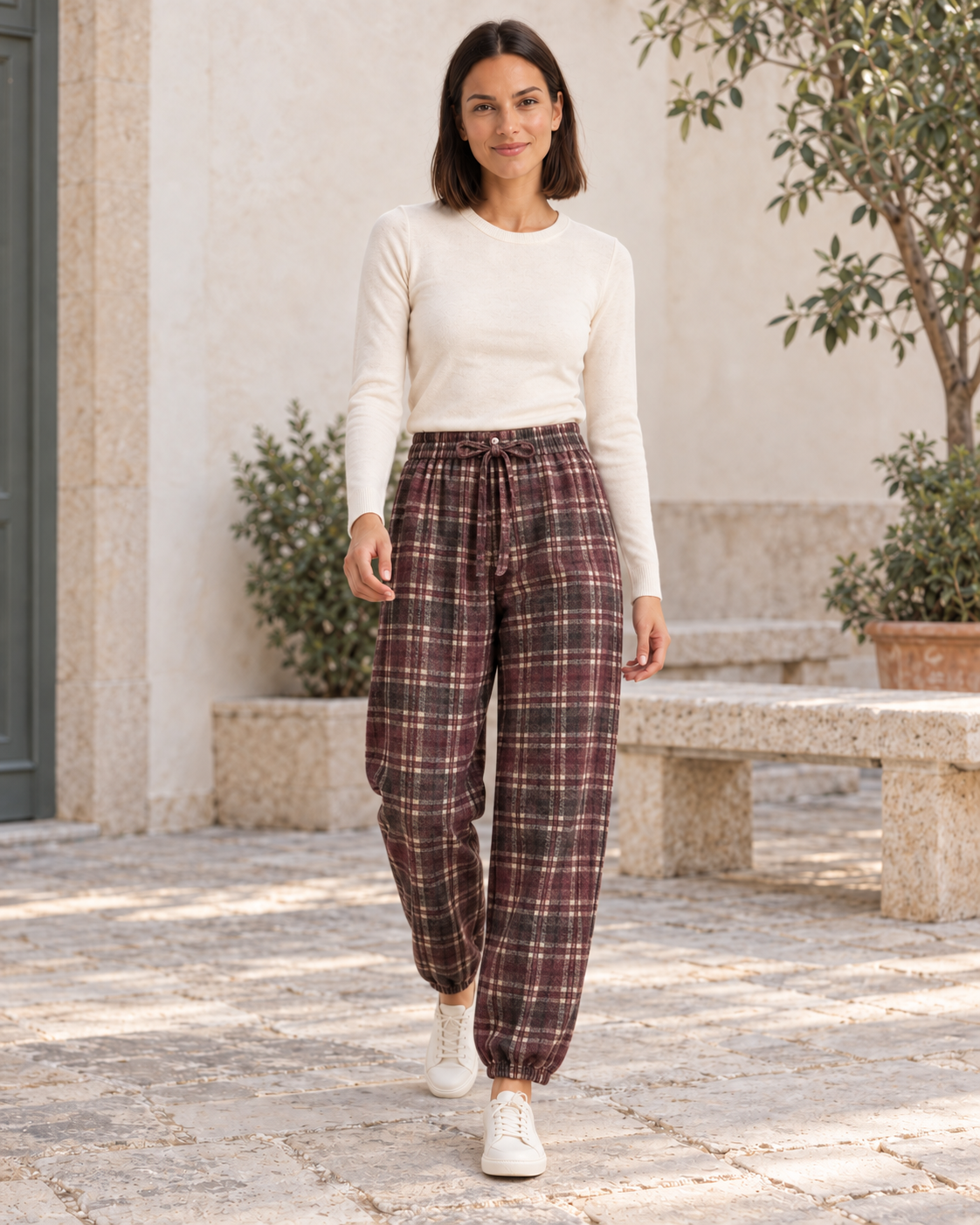 PANTALÓN CUADROS PUÑO-BUGANVILLA