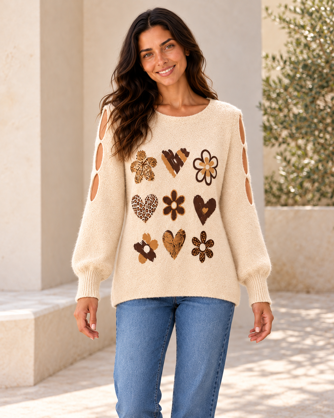 JERSEY LOVE FLOWERS-BEIGE