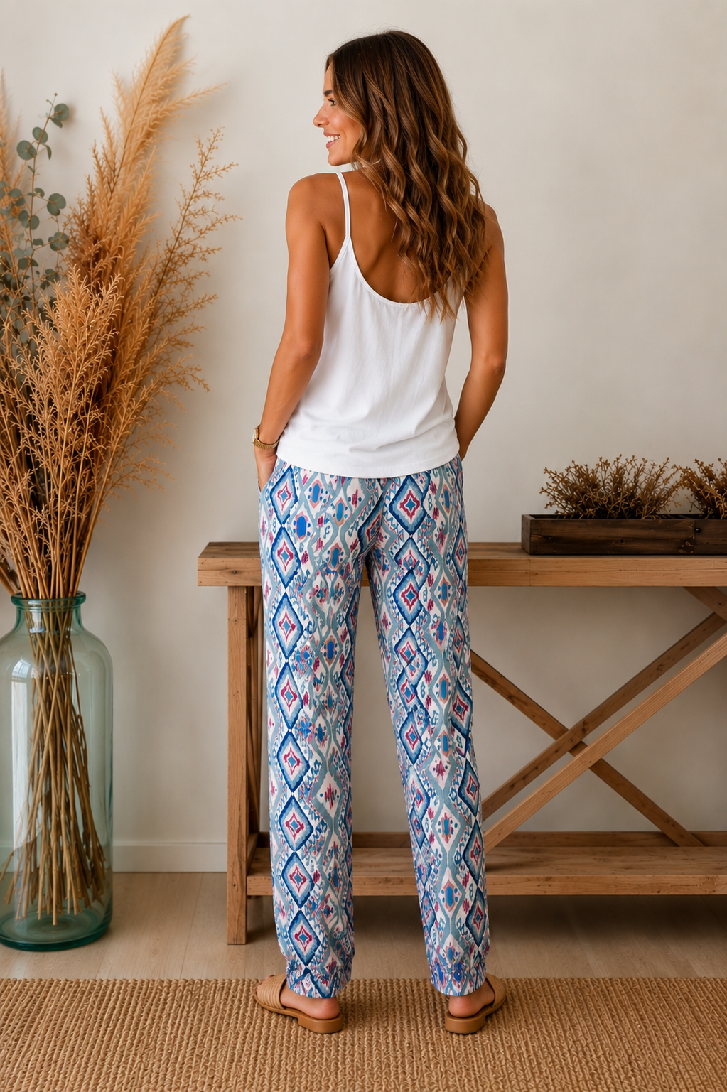 PANTALÓN ESTAMPADO-TURQUESA