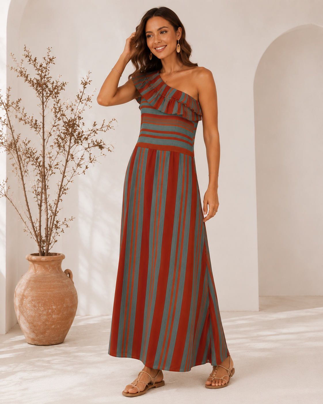 VESTIDO RAYAS- TEJA
