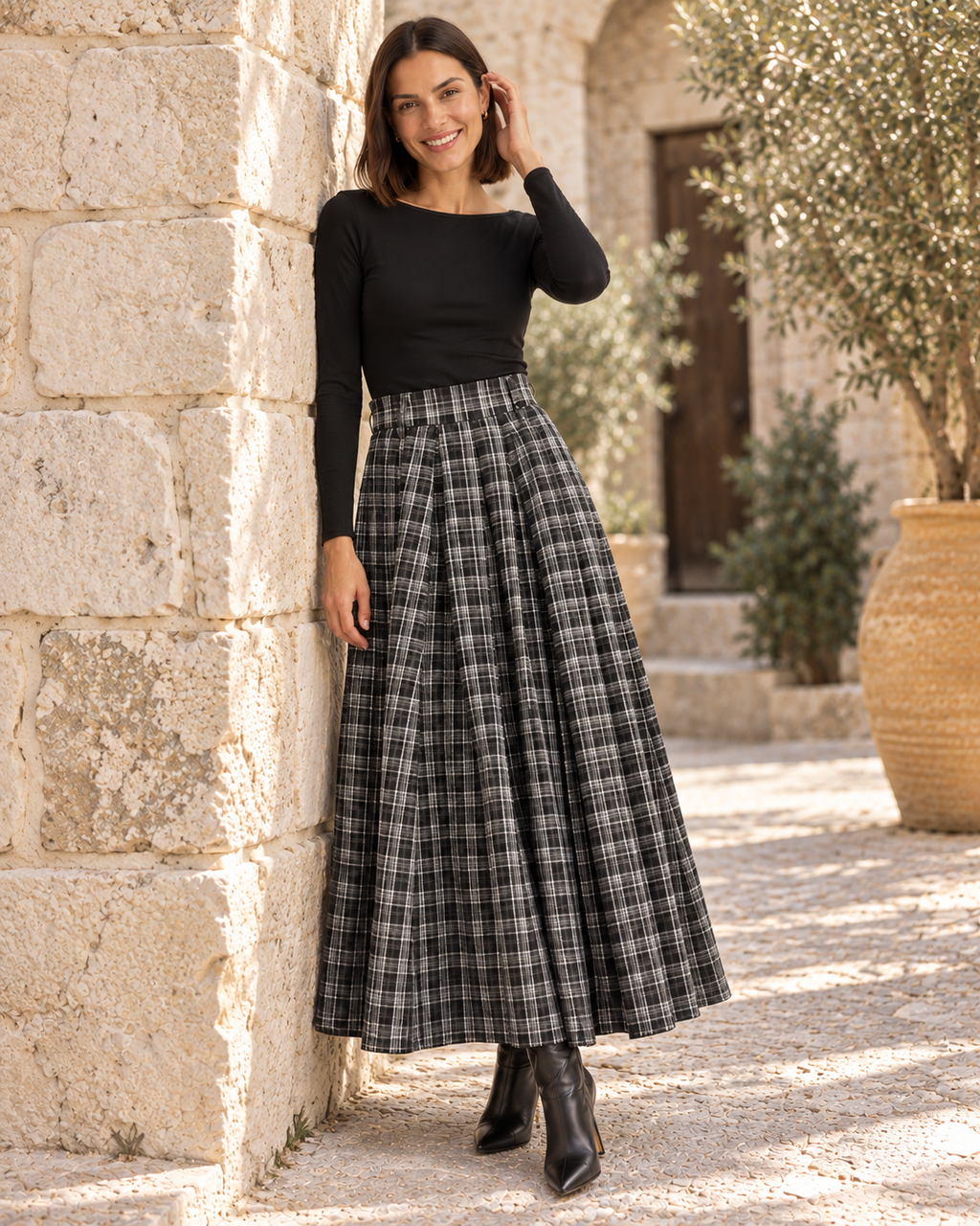 FALDA CUADROS-GRIS