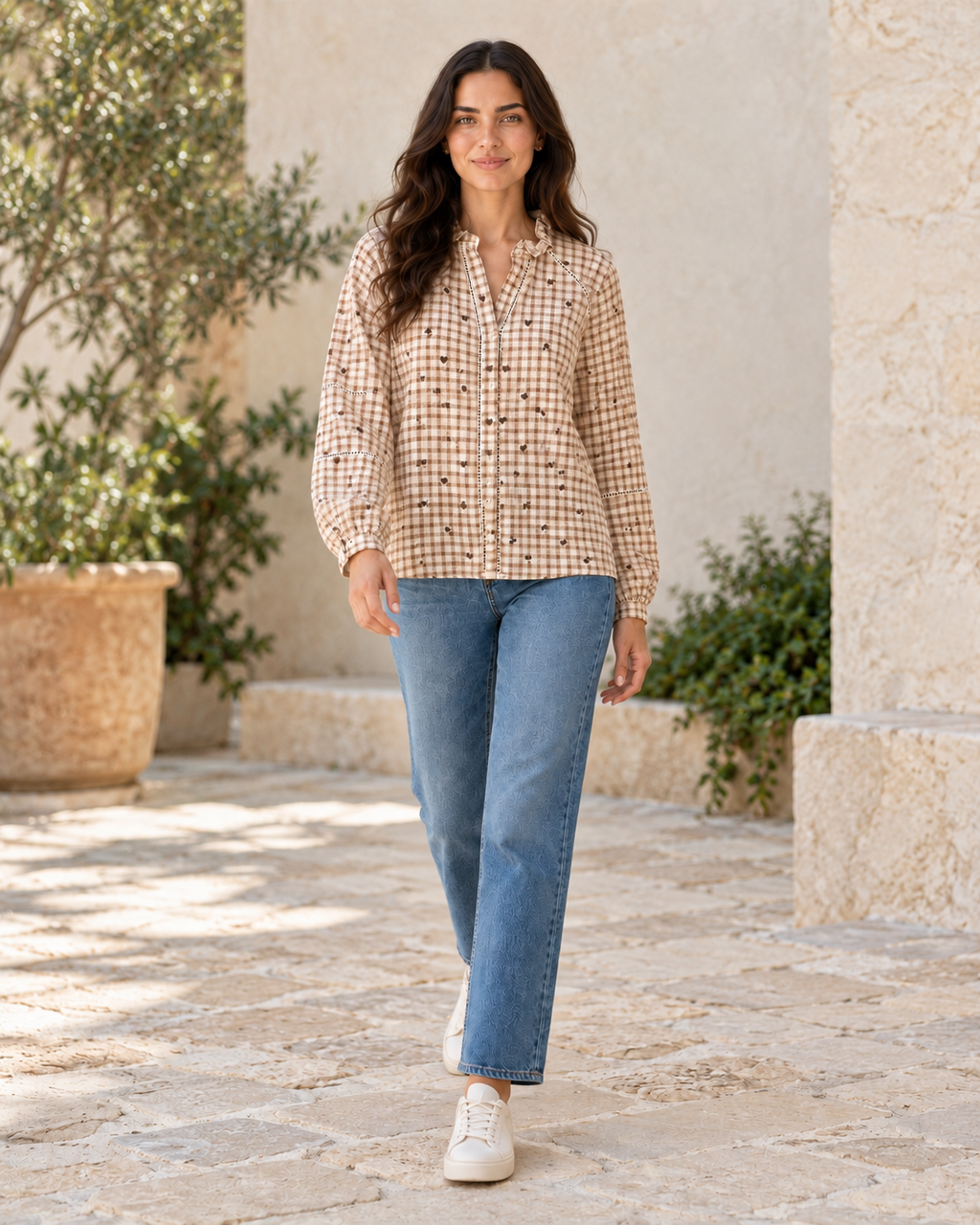 CAMISA CUADROS LOVE-BEIGE