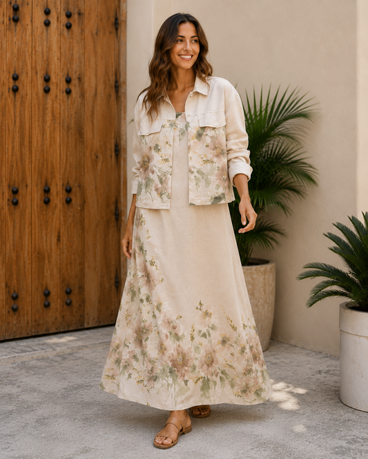 CONJUNTO FLORES-BEIGE