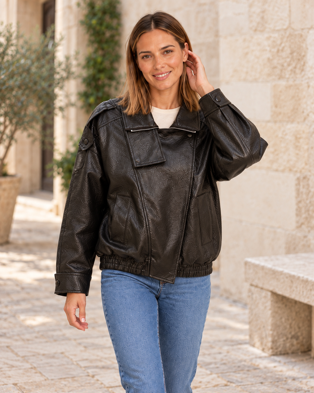 CAZADORA POLIPIEL NEGRA