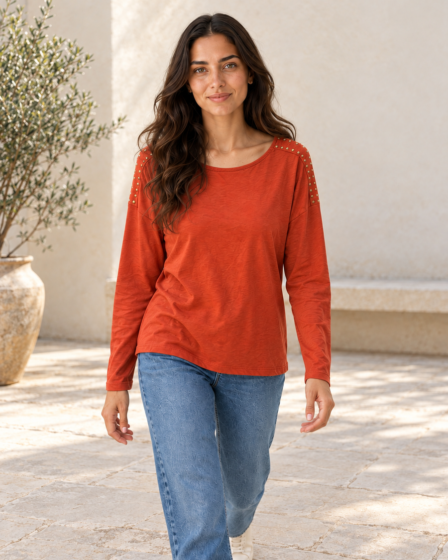CAMISETA TACHUELAS-TEJA