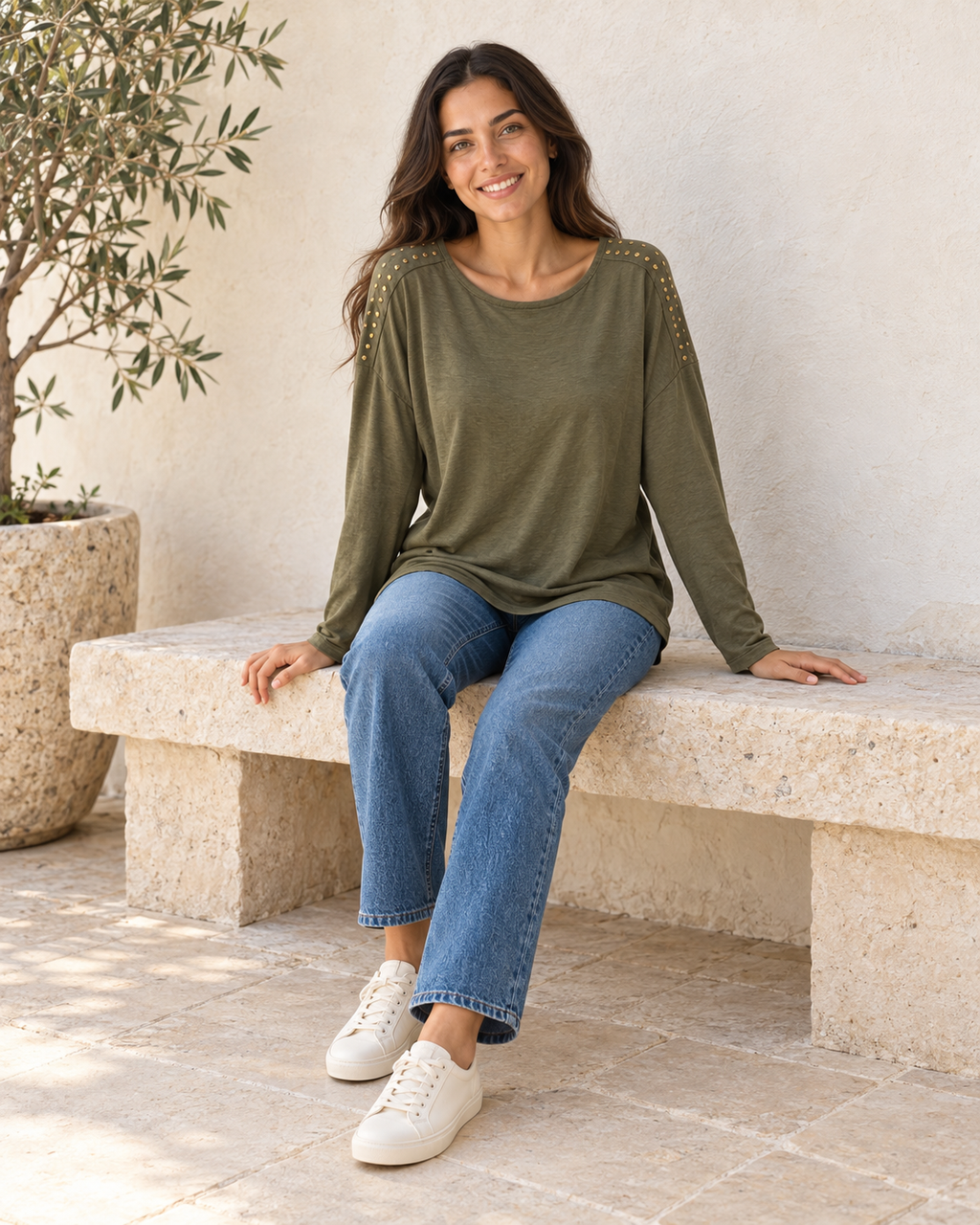 CAMISETA TACHUELAS-KHAKI