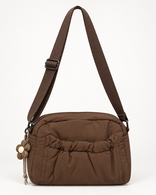 BOLSO BANDOLERA FLOWER- MARRÓN