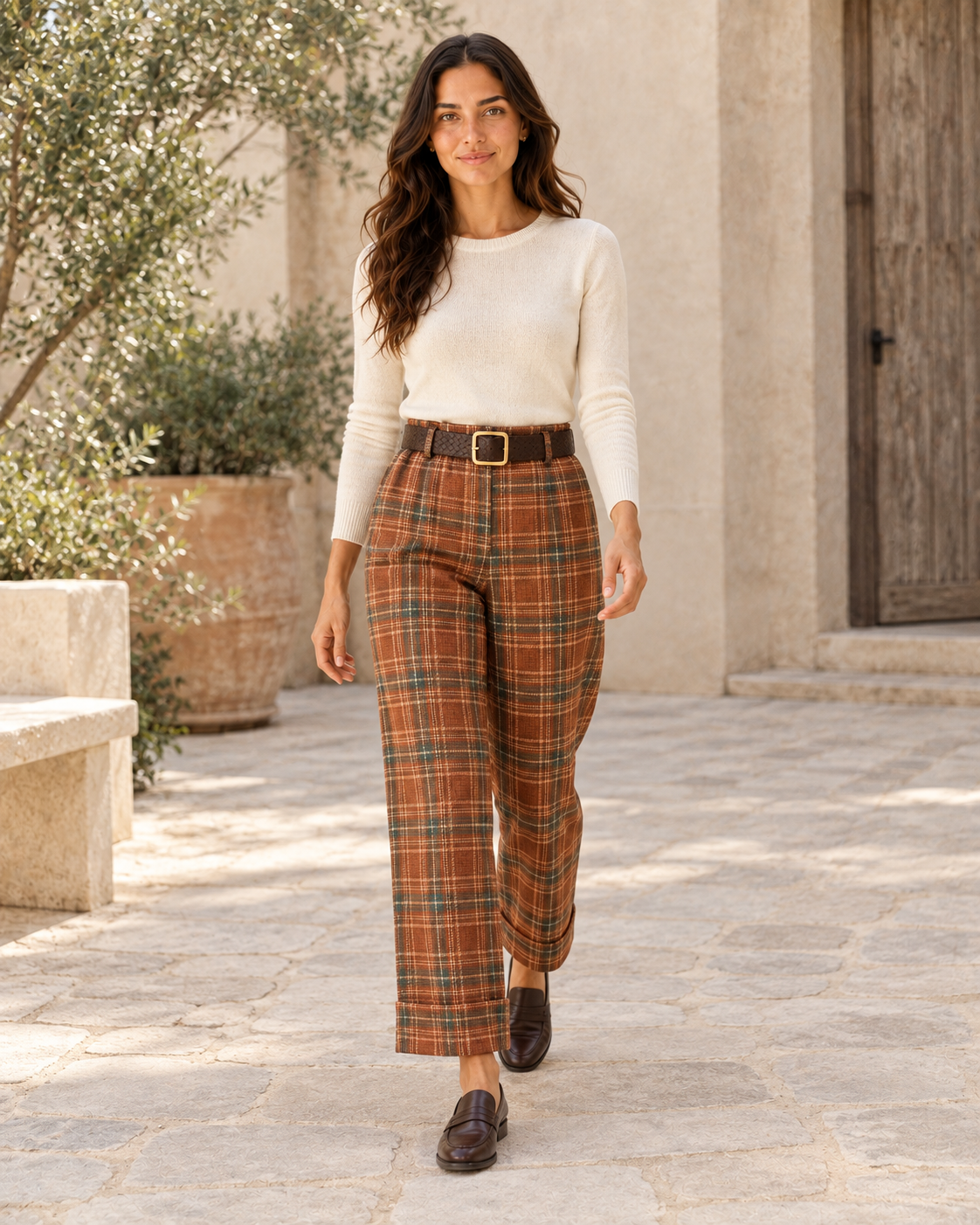 PANTALÓN CUADROS - TEJA