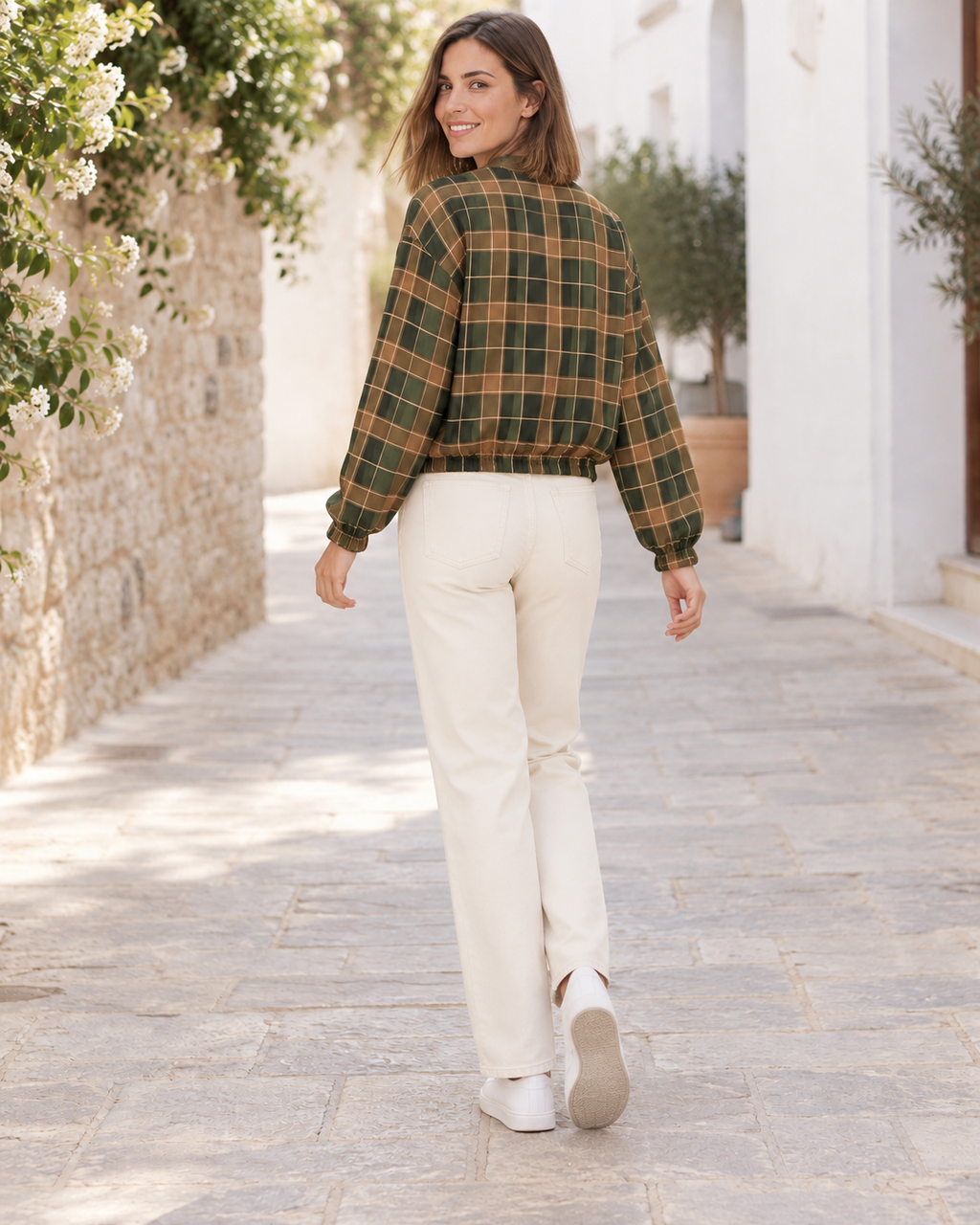 BOMBER CUADROS-KHAKI
