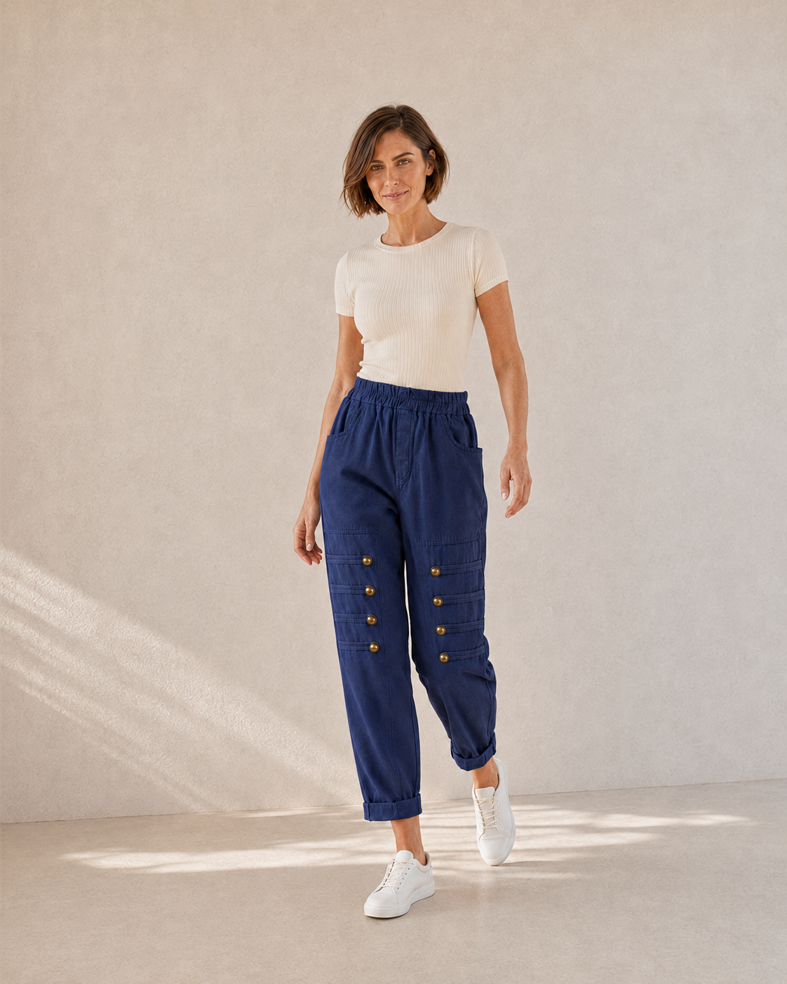PANTALÓN BOTONES B-AZUL