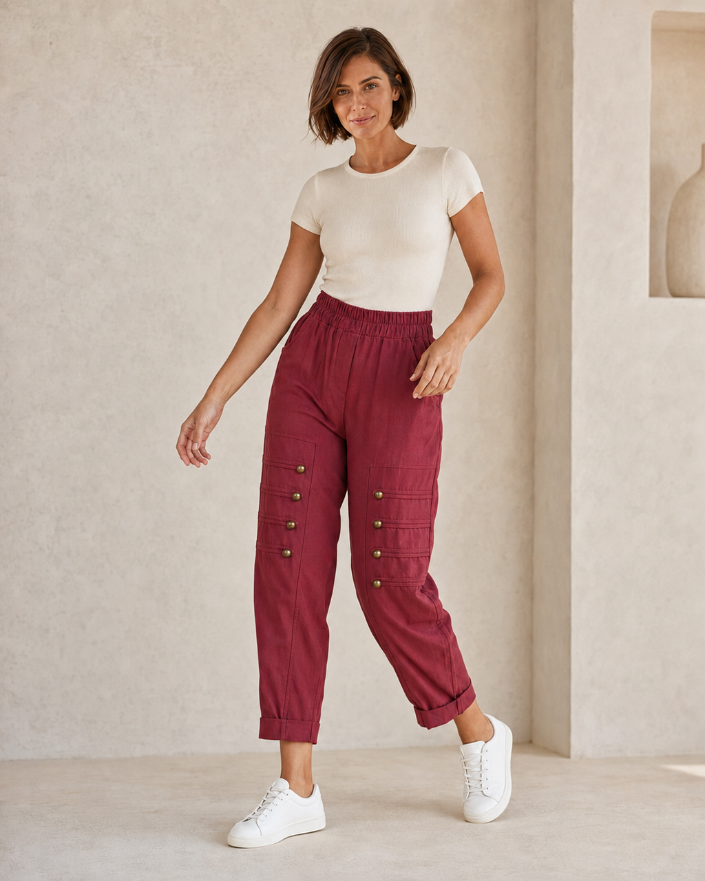 PANTALÓN BOTONES B-VINO